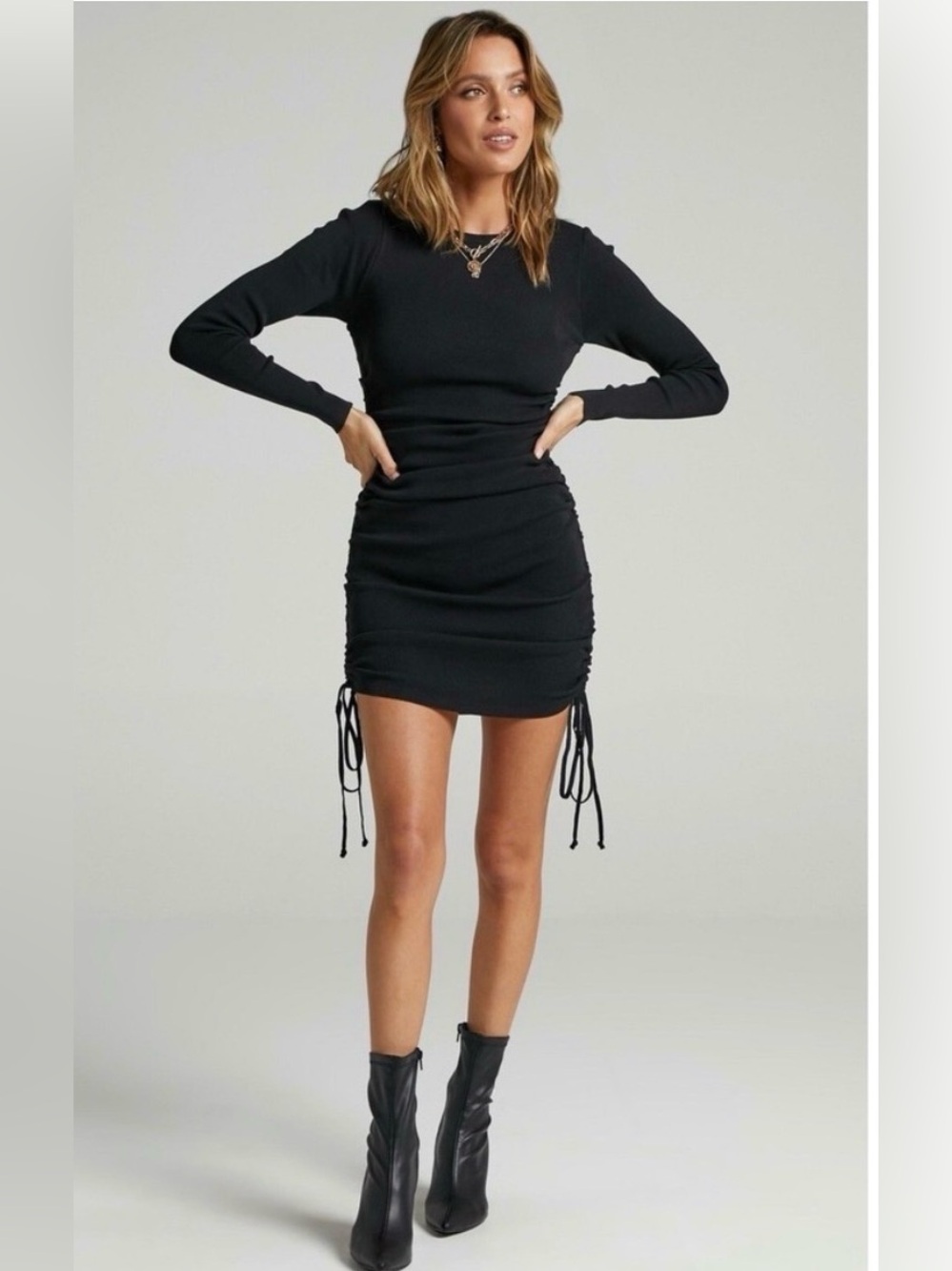 Lioness Revolve Military Minds Black Long-Sleeve Ruched Mini Dress XS